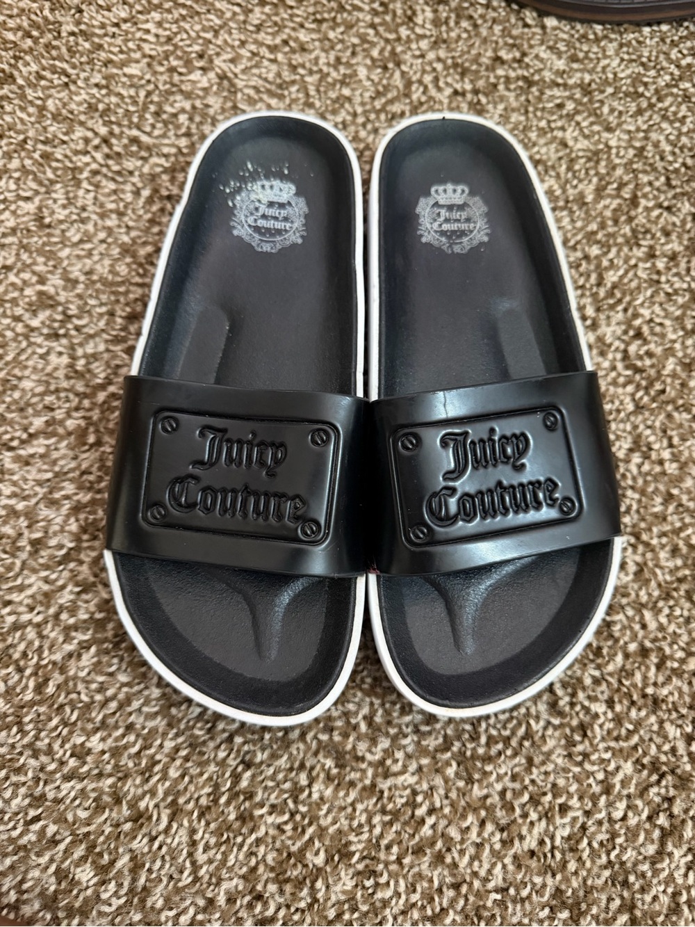 Juicy Couture Black Slide Sandals with White Trim